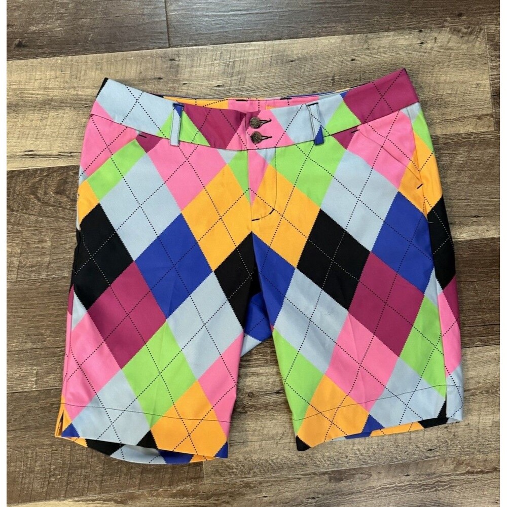 Loudmouth Argyle All Over Print Shorts Womens Size 10 Golf Pickle Ball Colorful